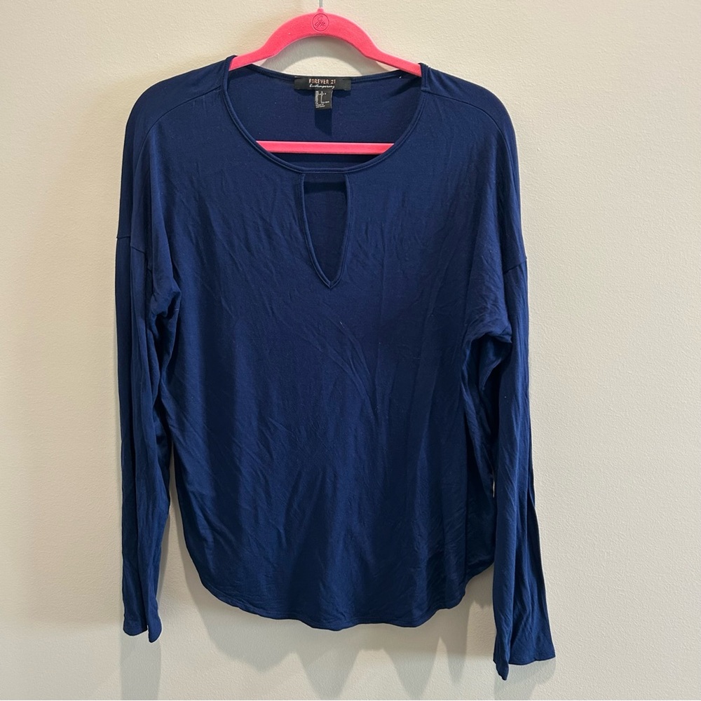 Forever 21 Deep Blue Keyhole Blouse